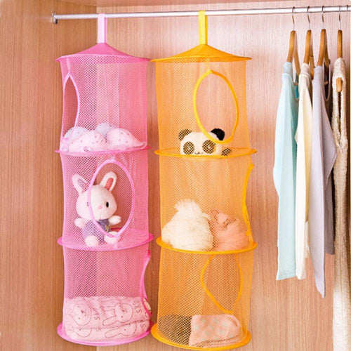 Hanging Storage Net Kids Toy Organizer with 3 Shelfs