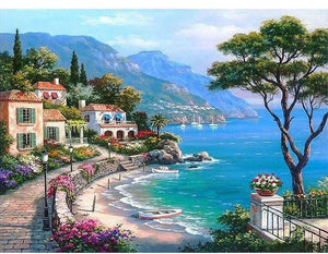 DIY Paint By Numbers - Sea Side Villa Beautiful Scenic View