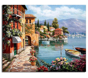DIY Paint By Numbers - River side villa beautiful scenic view