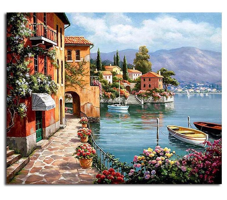 DIY Paint By Numbers - River side villa beautiful scenic view