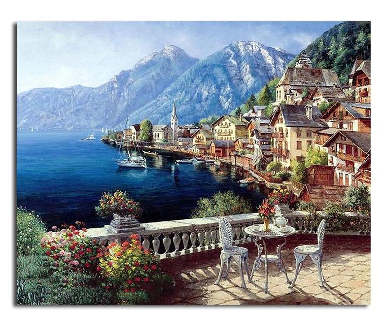 DIY Paint By Numbers - SeaScape Villas Scenic View Wall Decor Painting