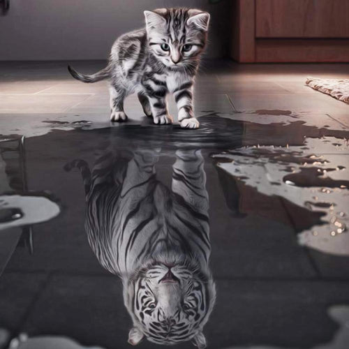 5D DIY Home Decor Diamond Panting - Cat To Tiger Mosaic Painting
