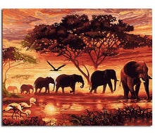 DIY Paint By Numbers - Elephants with Nature background Home Decor Painting