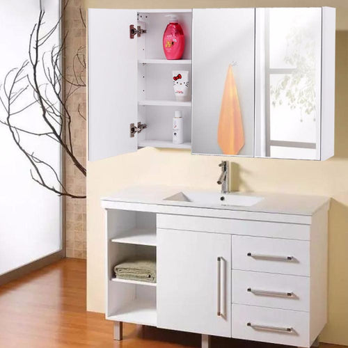 Modern Wide Wall Mount Bathroom Cabinet with 3 Mirror Door