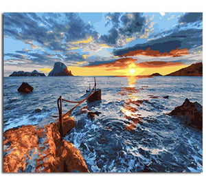 DIY Paint By Numbers - Seascape with sunset Wall Art For Living Room Picture