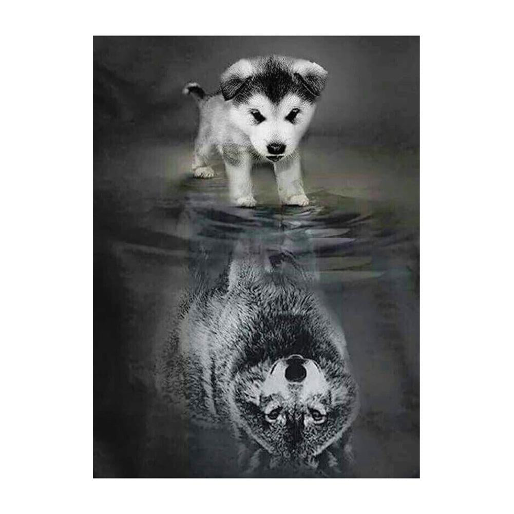 5D DIY Home Decor Diamond Painting - Dog To Wolf Mosaic Cross Stitch Kit