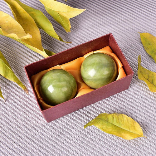 2Pc Natural Jade Stone Hand Wrist Therapy Solid Balls - Improve Strength Injury Recovery